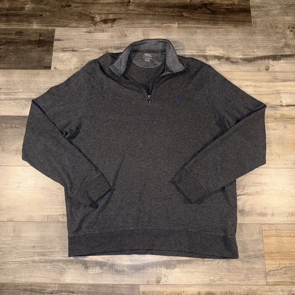 Polo Ralph Lauren‎ Quarter Zip Pullover Gray Pony Logo XL Men Cotton